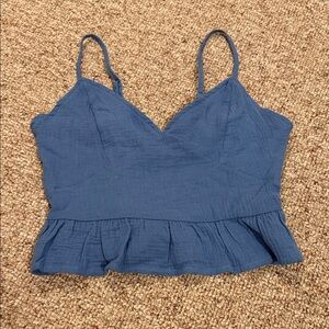 Elegant Blue Ruffle Hem Crop Top